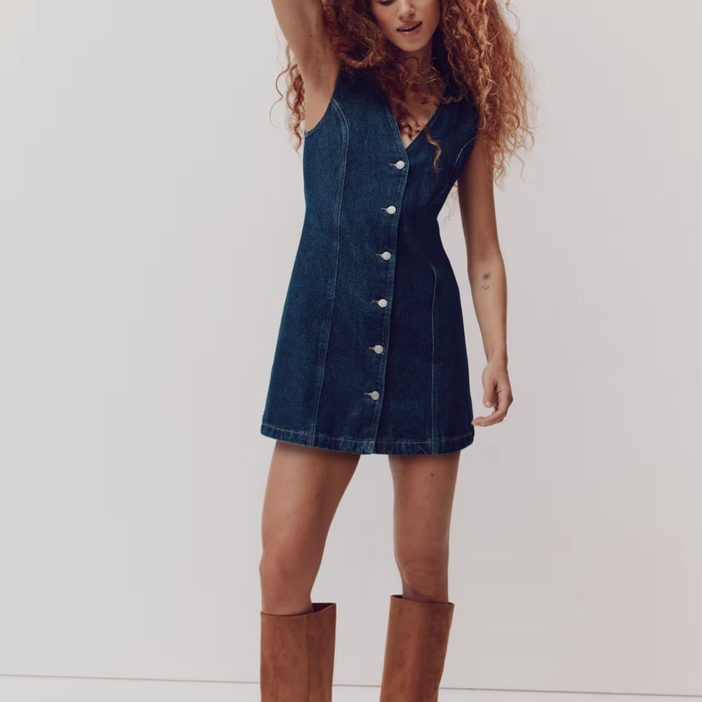 Habitual Sleeveless Dark Denim Button-Front Mini Dress NWT - Size L